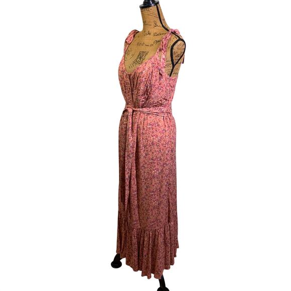 J. CREW Dress 10 Pink Micro Floral Tie Shoulder & Waist Belt Tiered Slit Skirt - Picture 3 of 15